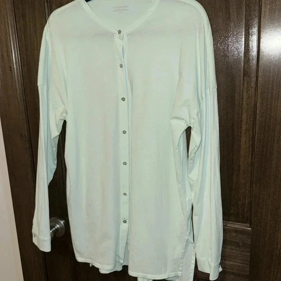 Eileen Fisher Long Sleeve Blouse Light Mint Green Womens Med 100% Cotton EUC - Picture 5 of 11